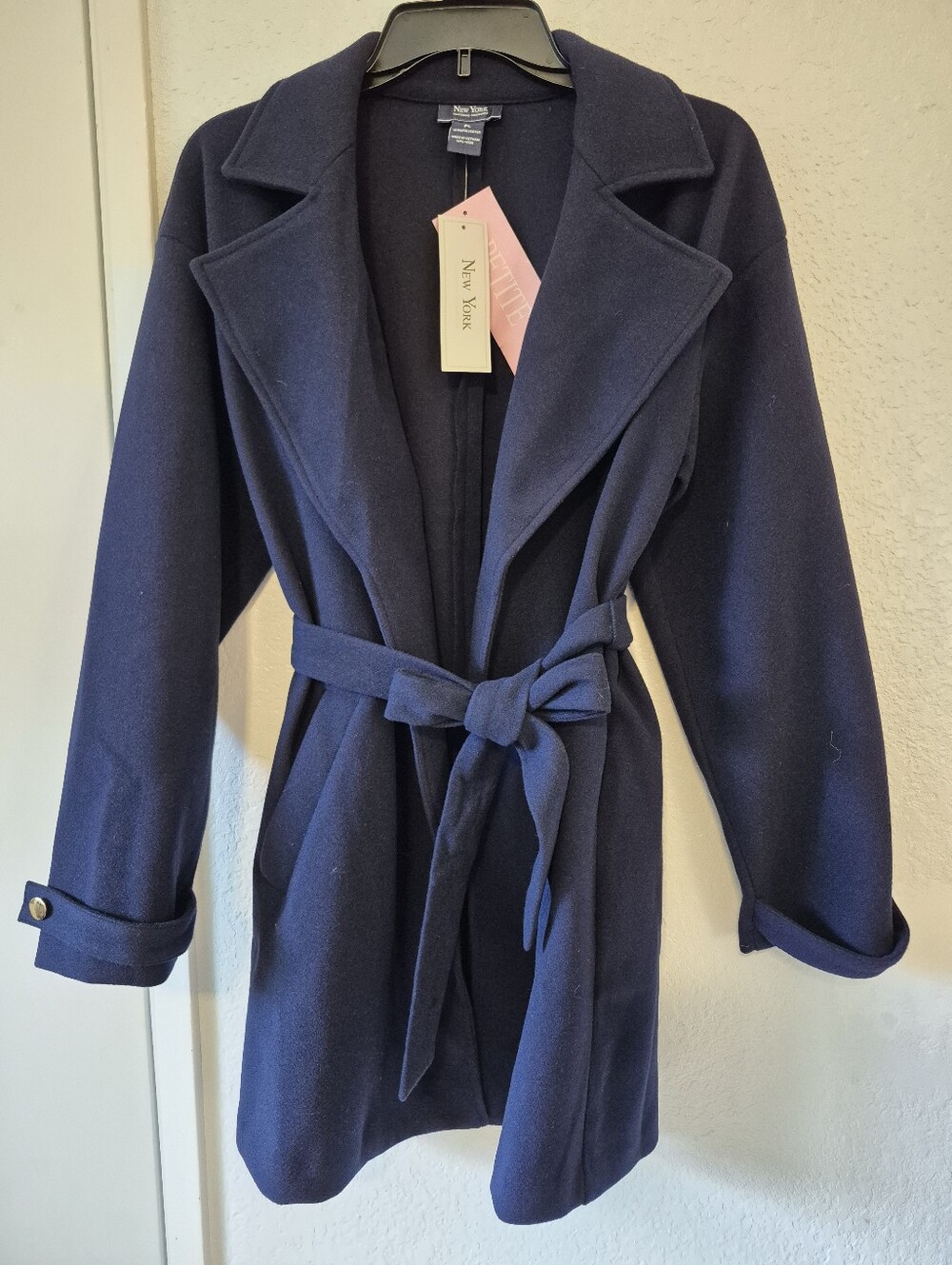 Navy Blue Belted Wrap Coat